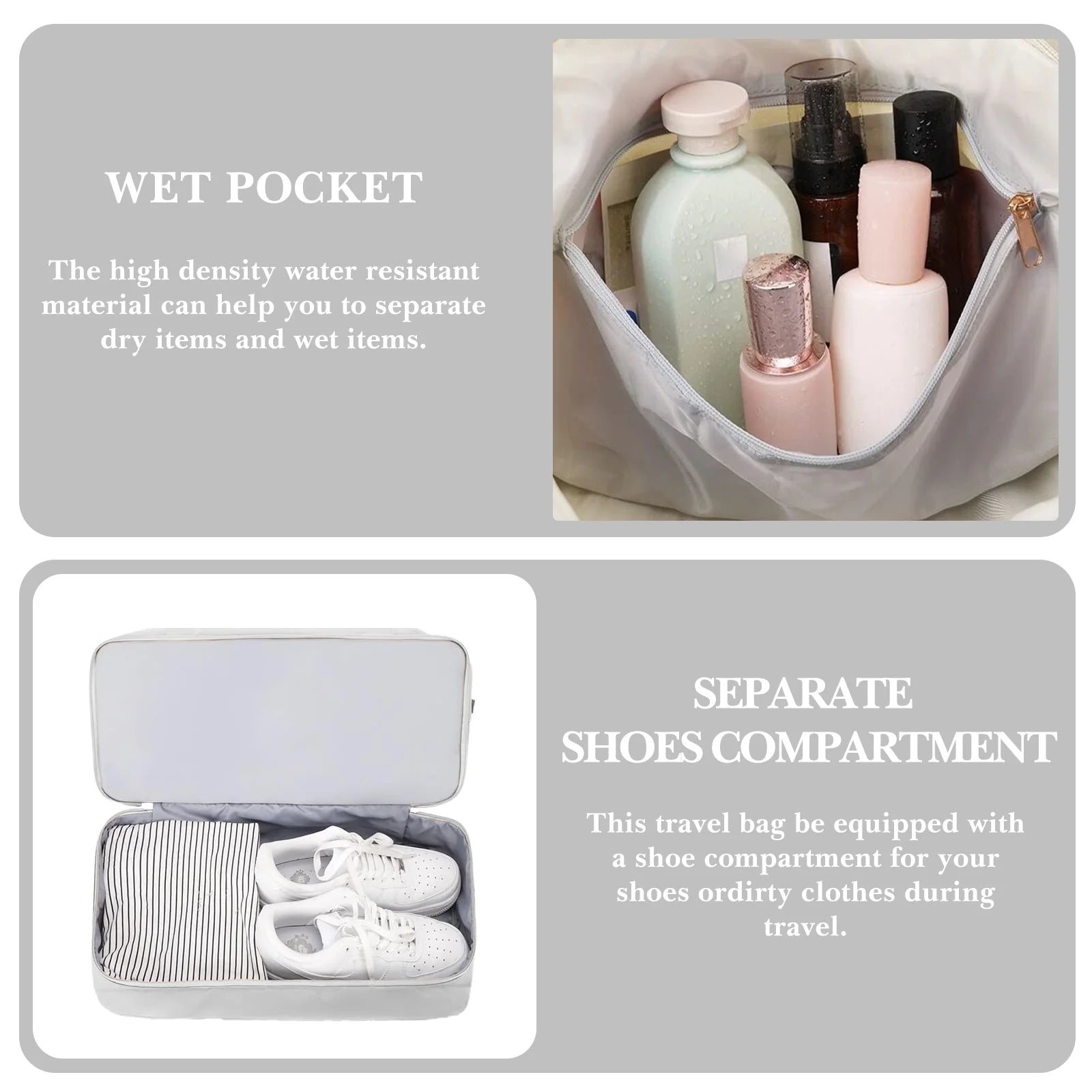 Travel Duffel Bag for Women Gym Bag with USB Charging Port Large Weekender Overnight Bag Yoga Duffle Bags with Wet Pocket and Shoes Compartment, Gray