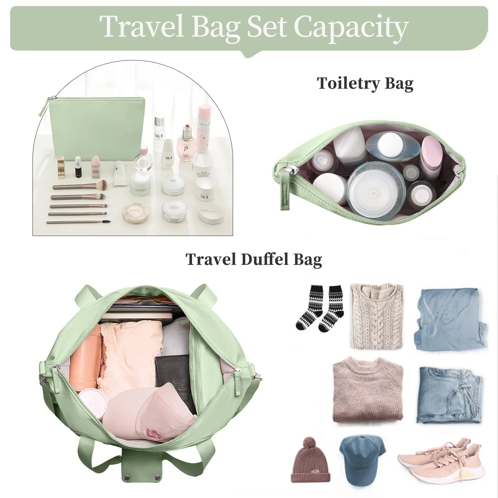 Travel Duffel Bag for Women Gym Bag with USB Charging Port Large Weekender Overnight Bag Yoga Duffle Bags with Wet Pocket and Shoes Compartment, Green