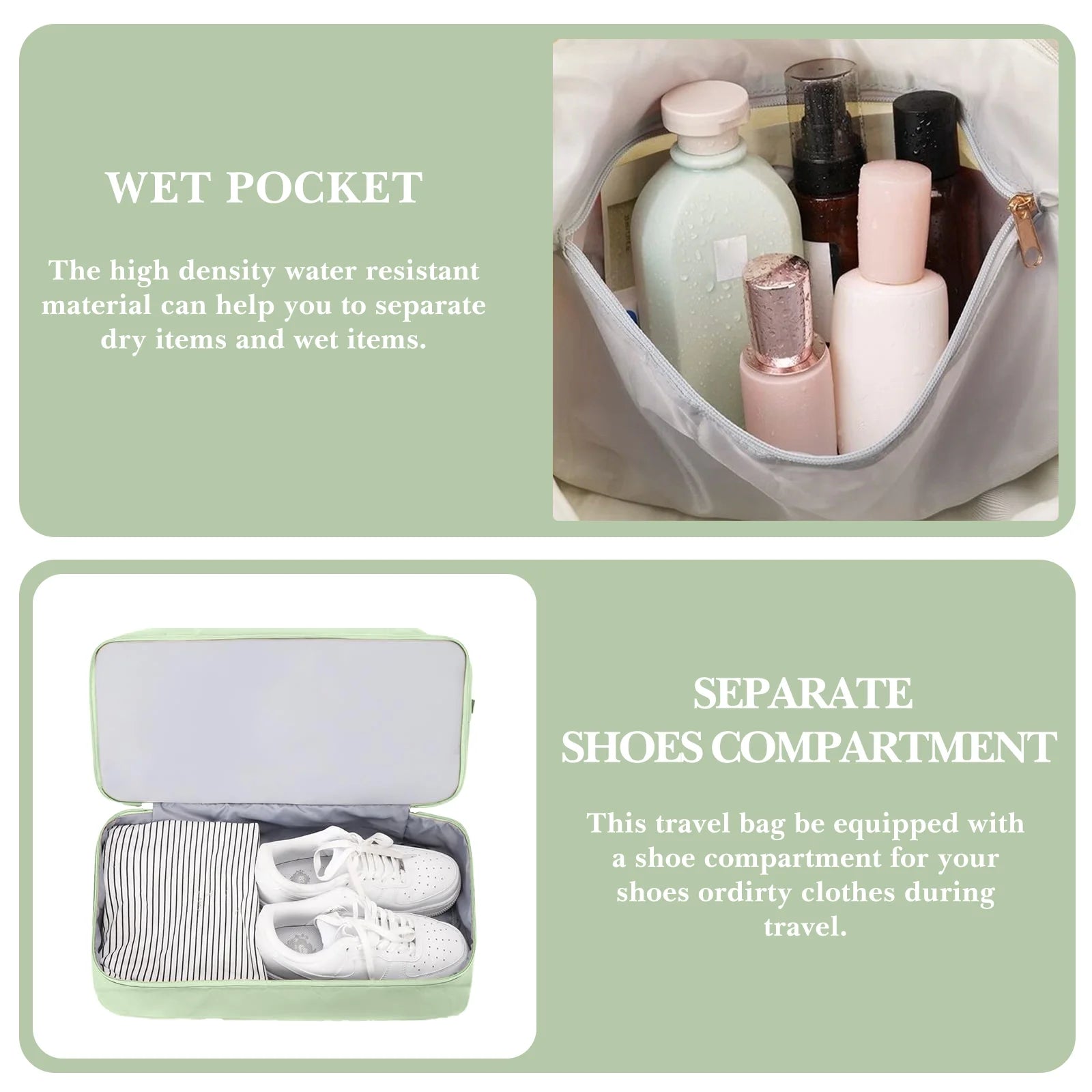 Travel Duffel Bag for Women Gym Bag with USB Charging Port Large Weekender Overnight Bag Yoga Duffle Bags with Wet Pocket and Shoes Compartment, Green