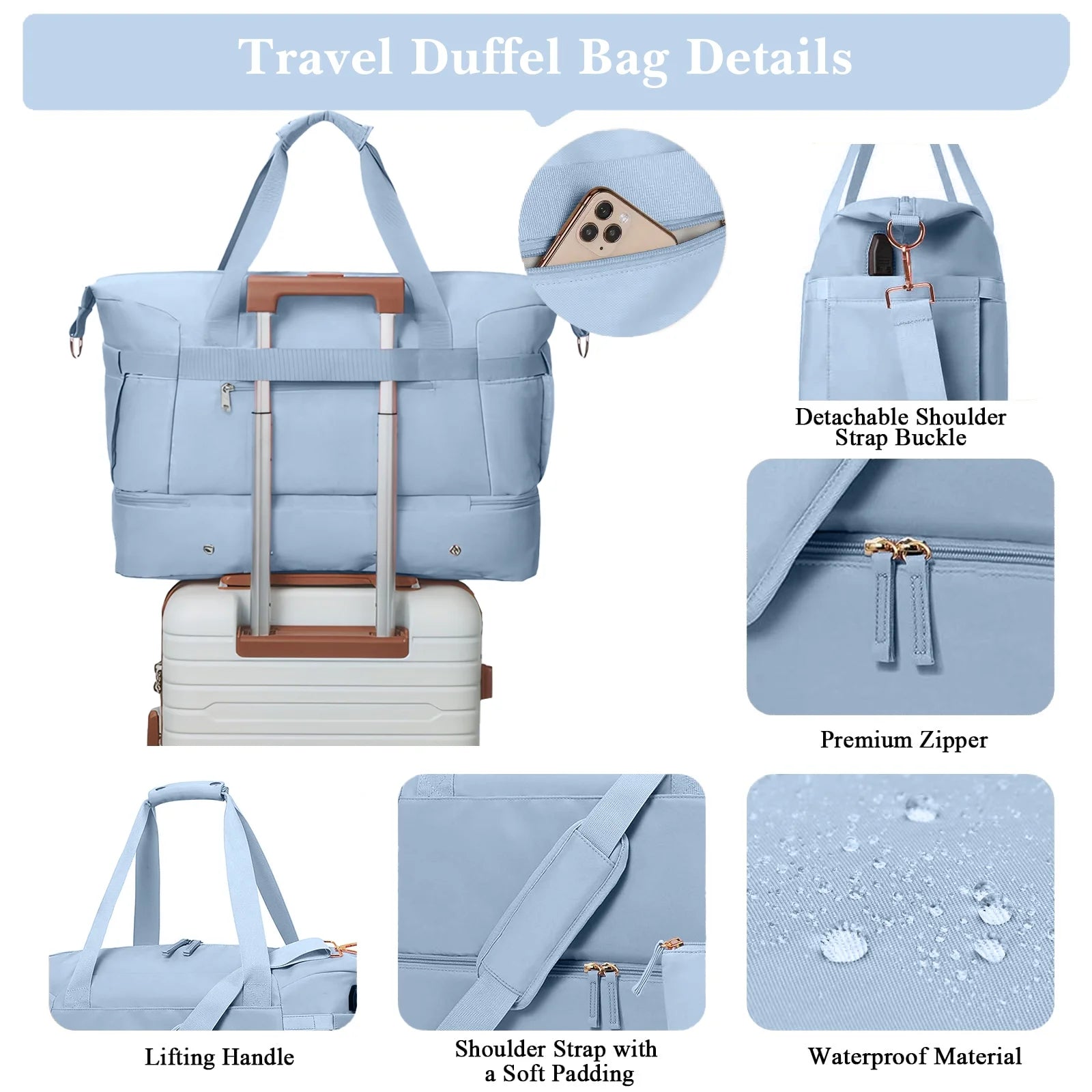 Travel Duffel Bag for Women Gym Bag with USB Charging Port Large Weekender Overnight Bag Yoga Duffle Bags with Wet Pocket and Shoes Compartment, Blue