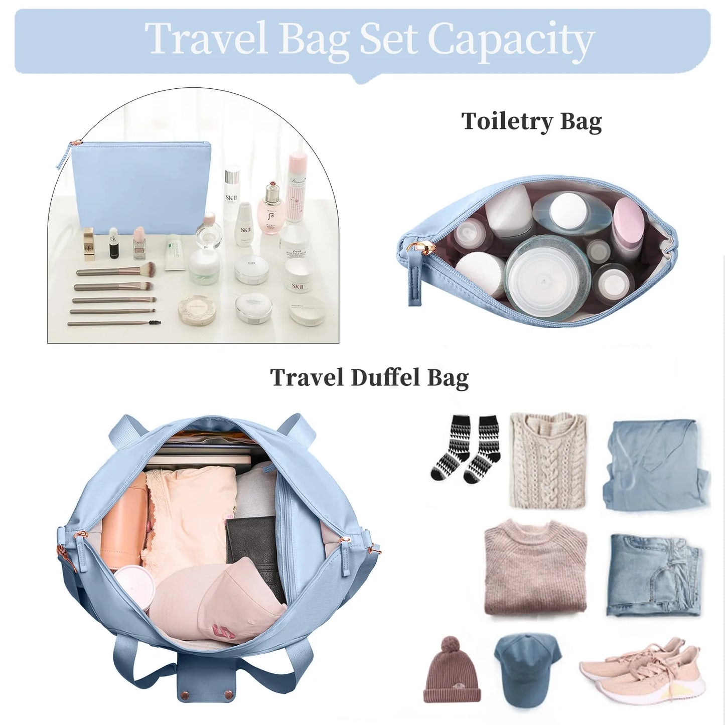 Travel Duffel Bag for Women Gym Bag with USB Charging Port Large Weekender Overnight Bag Yoga Duffle Bags with Wet Pocket and Shoes Compartment, Blue