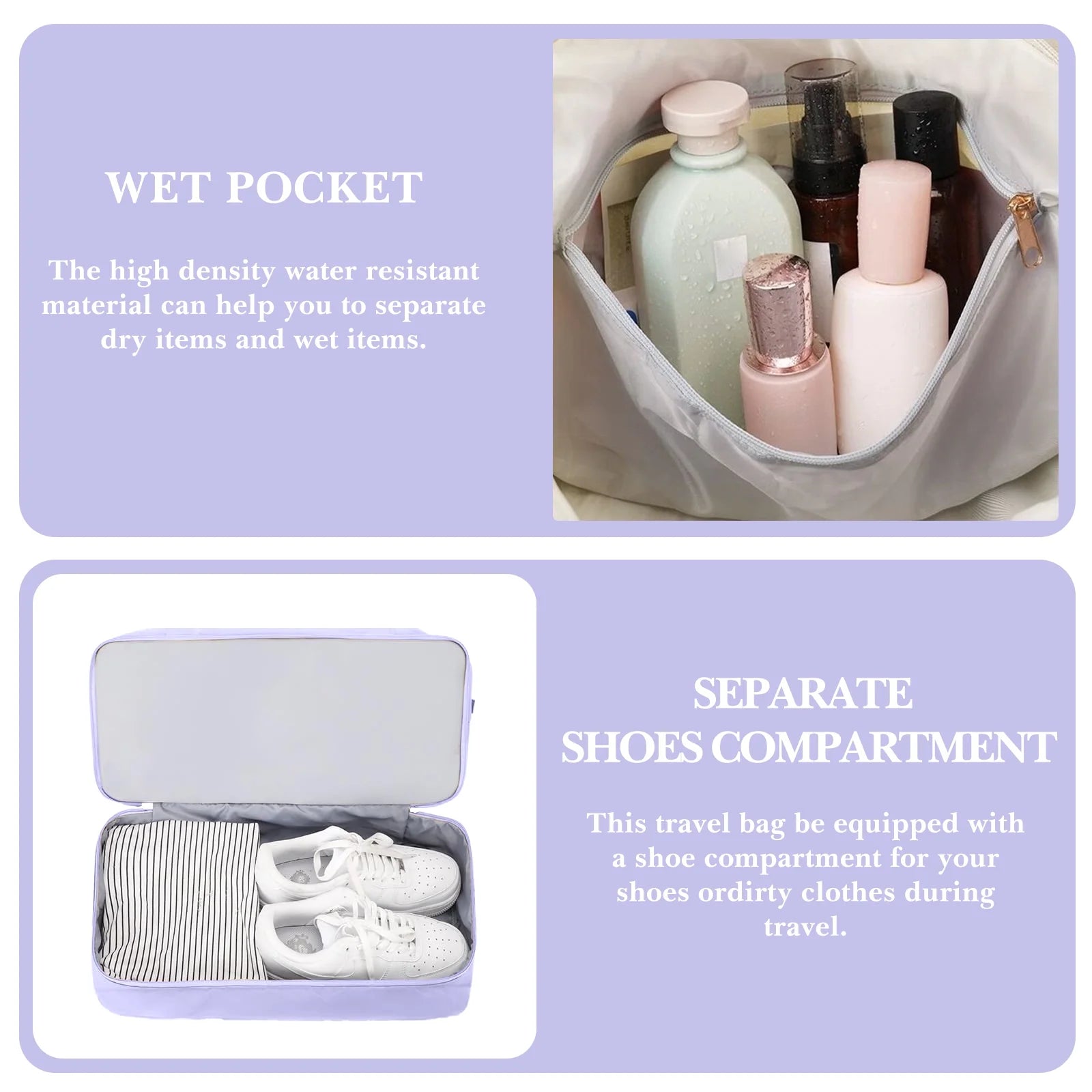 Travel Duffel Bag for Women Gym Bag with USB Charging Port Large Weekender Overnight Bag Yoga Duffle Bags with Wet Pocket and Shoes Compartment, Purple