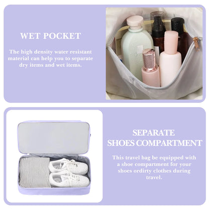 Travel Duffel Bag for Women Gym Bag with USB Charging Port Large Weekender Overnight Bag Yoga Duffle Bags with Wet Pocket and Shoes Compartment, Purple