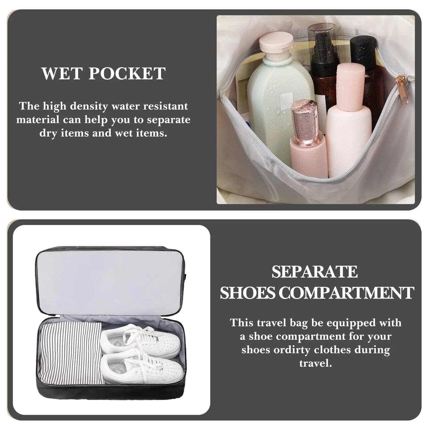 Travel Duffel Bag for Women Gym Bag with USB Charging Port Large Weekender Overnight Bag Yoga Duffle Bags with Wet Pocket and Shoes Compartment, Beige